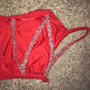 Red One Shoulder Open Back Prom Dress